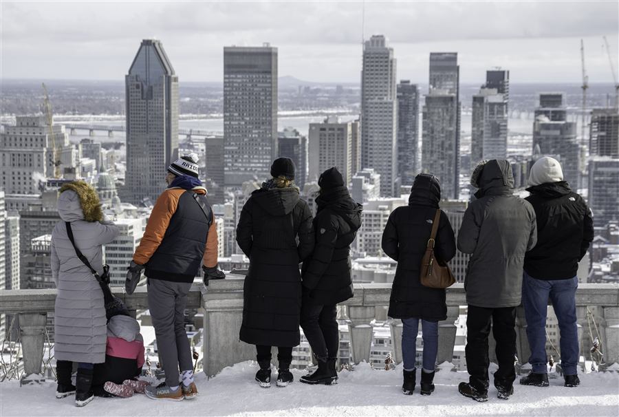 Montreal skyline or streetscape, recognizable, tasteful, daytime