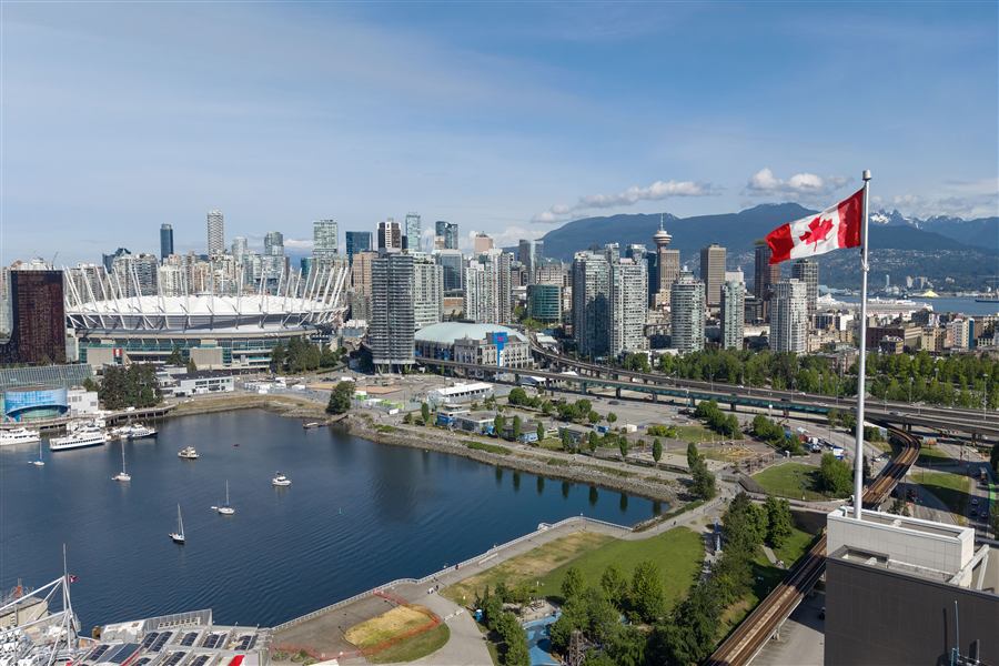 Vancouver skyline or streetscape, recognizable, tasteful, daytime