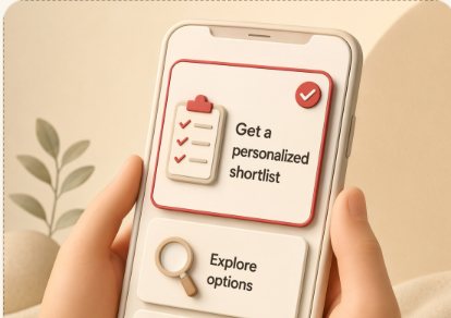 Hands holding a phone showing a personalized clinic shortlist
